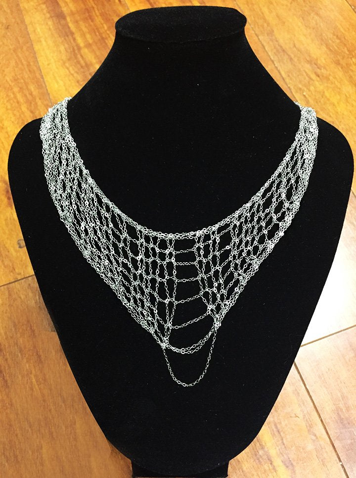 Stretch Metal Necklace - 7 Tier - Silver