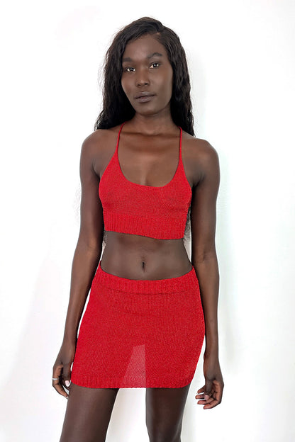 Sparkly Yarn Knit Mini Skirt