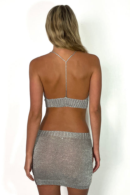 Sparkly Yarn Knit Mini Skirt